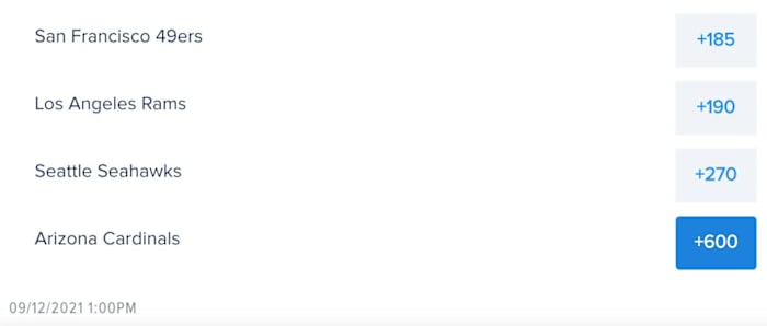 2021-22 NFC West Division Champion NFL Futures Odds via FanDuel Sportsbook